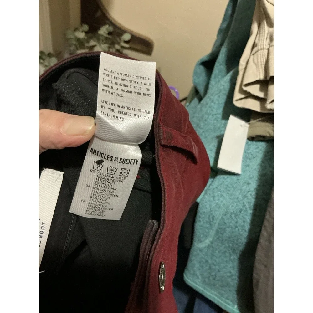 Articles Of Society Lennox High Rise Boot Cut Jeans/pants 12/31 Stretch Burgundy